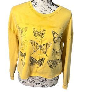 Rebellious One Women's Gold Butterfly Graphic Long Sleeve Sweatshirt Size XS